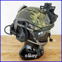 Custom Navy SEAL AOR2 Tactical Bump Helmet + Electronic Earmuffs + ANSI Goggles